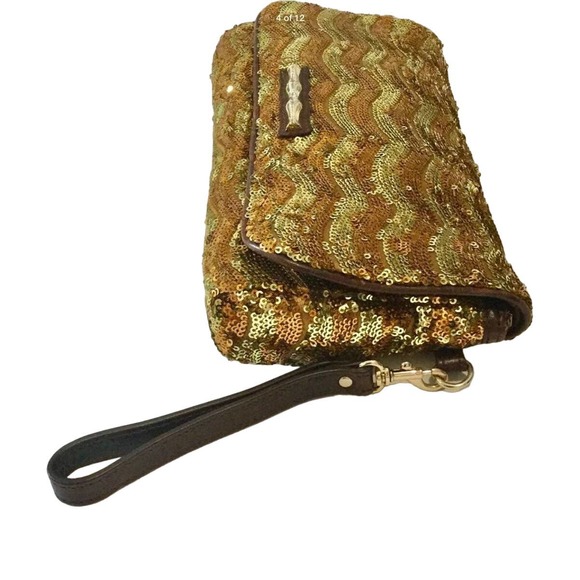 ELAINE TURNER Gold Sequin Evening Clutch Purse Wristlet Incl Mirror NWT - Picture 4 of 12